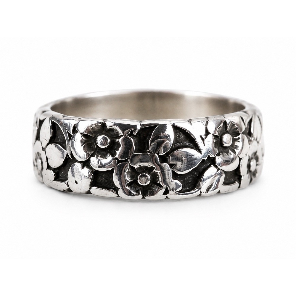 Vintage 50s 60s 925 Uncas Sterling Silver Forget Me Not Floral Band Ring Size 7